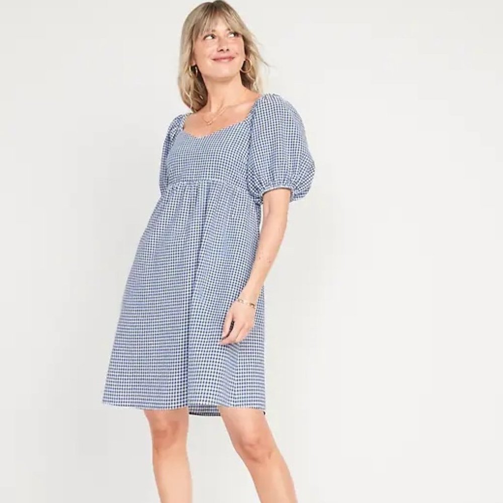 Old Navy NWT Fit & Flare Puff-Sleeve Seersucker All-Day Mini Dress